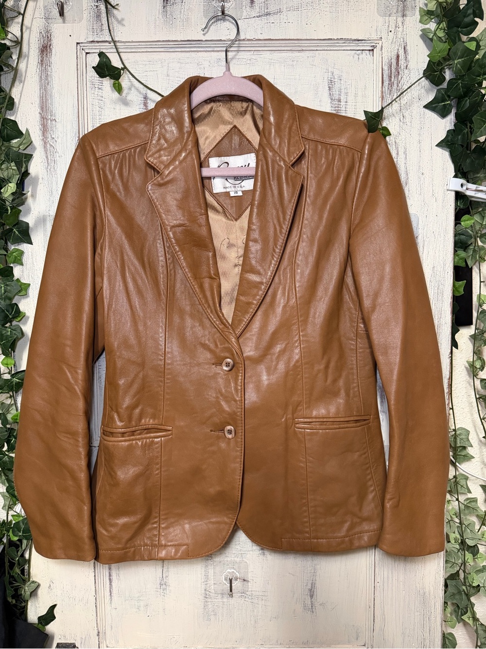Remy Leather Women's Cognac Leather Blazer